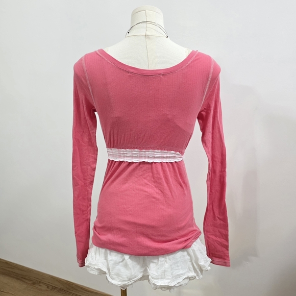 Abercrombie Strawberry Pink Long Sleeve Babydoll Top With Tie - Picture 3 of 4